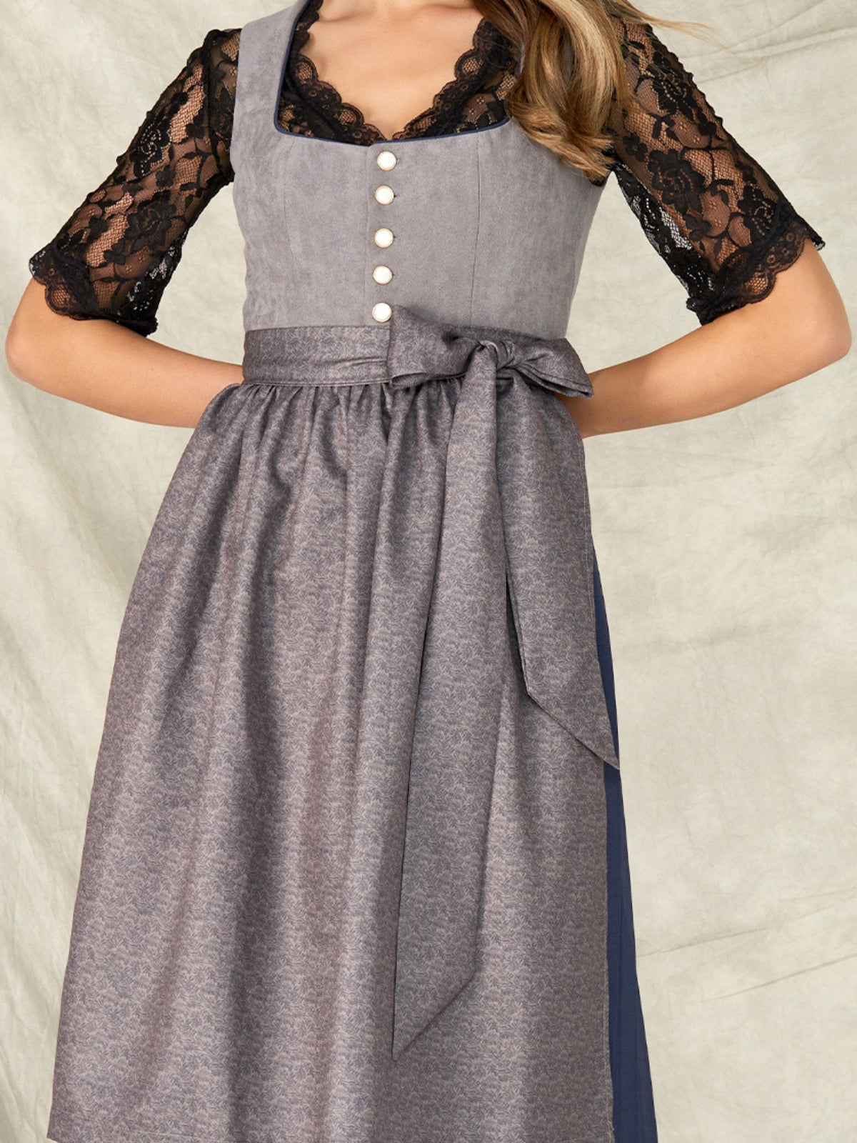 Grau Knöpfen Gerader Ausschnitt Dirndl Lottea